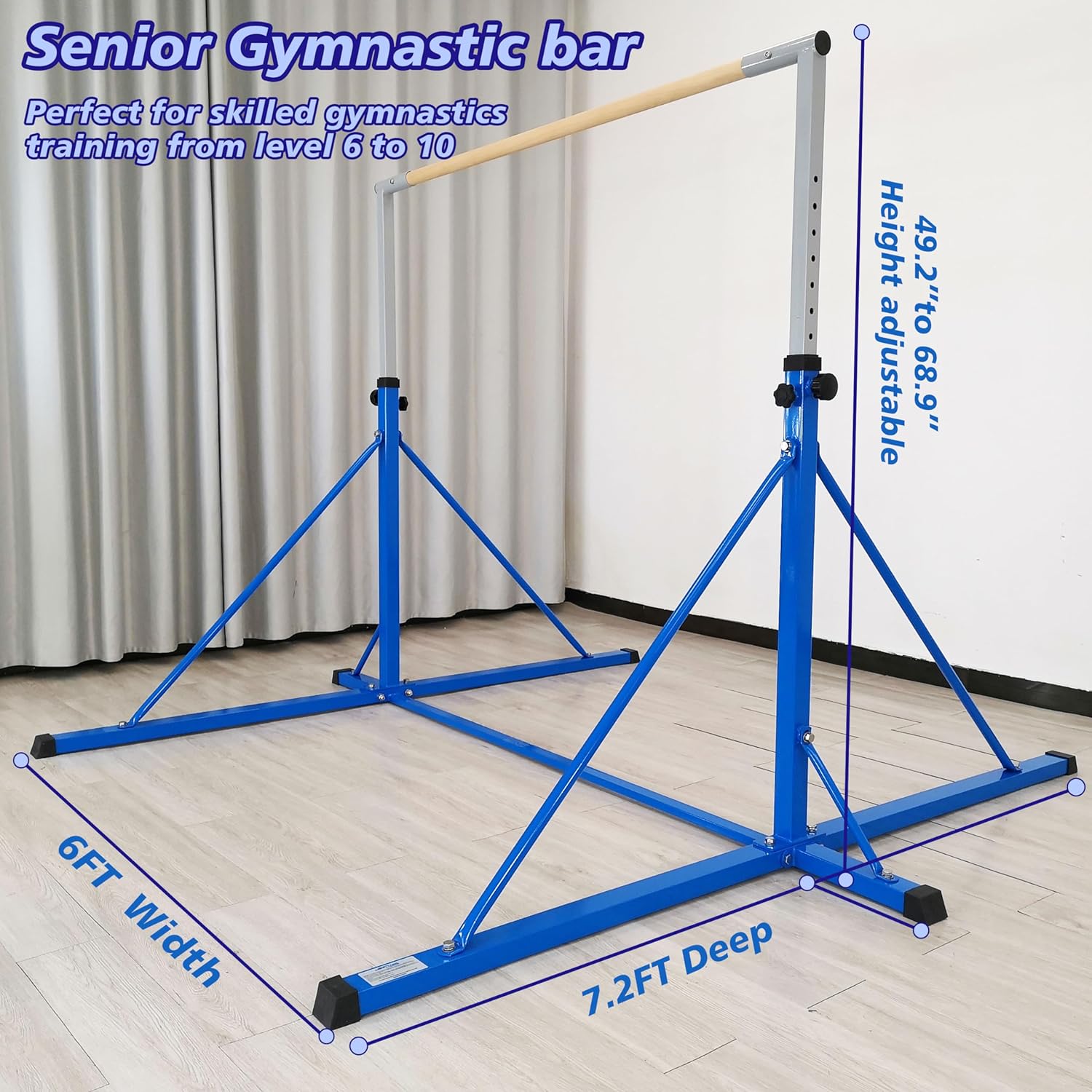gymnastics high bar for big kids adults ,6FT W 7.2 FT base L ,height adjustable - $145