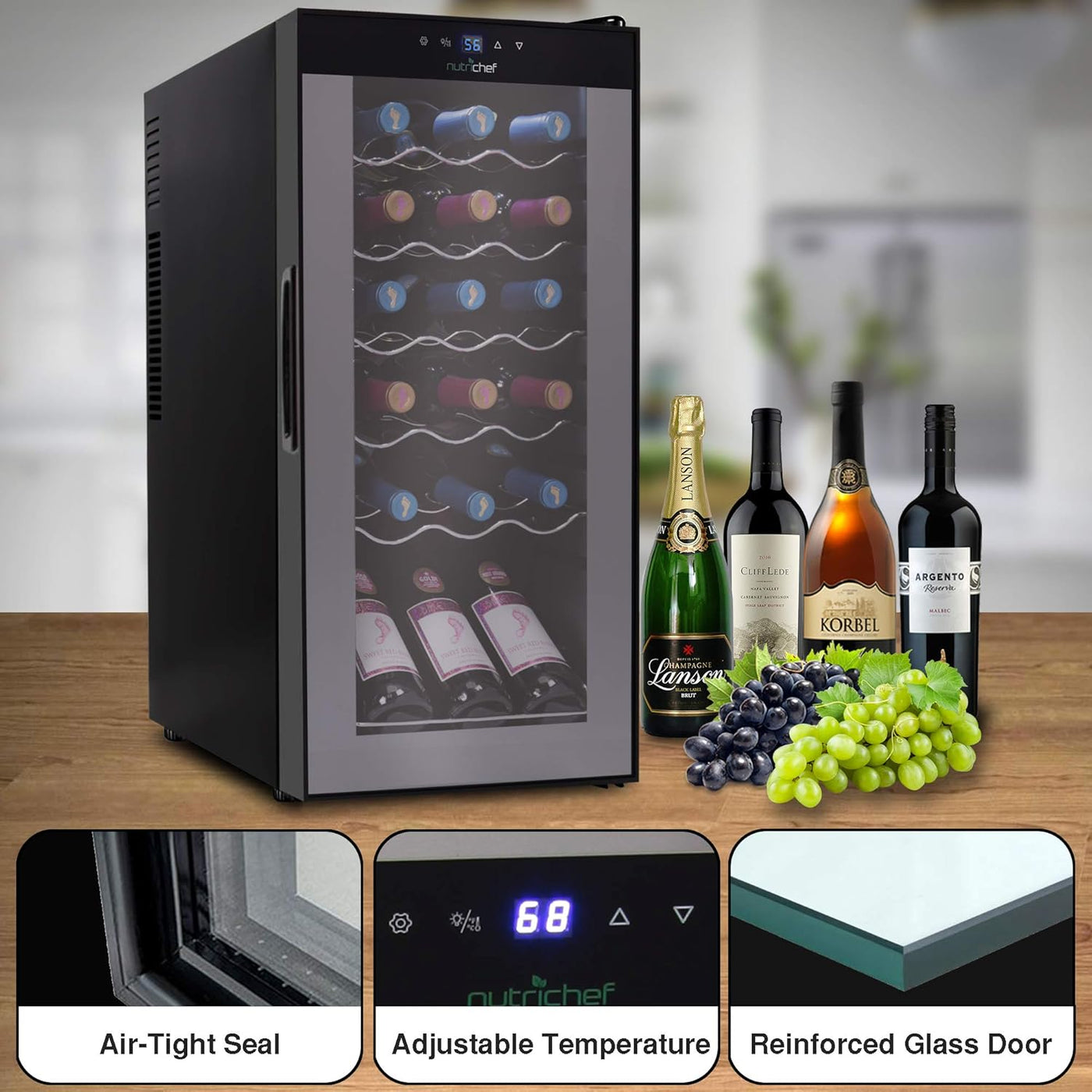 Nutrichef 18 Bottle Slim Wine Fridge | Red & White Wine Chiller, 30x13x17 IN - $185