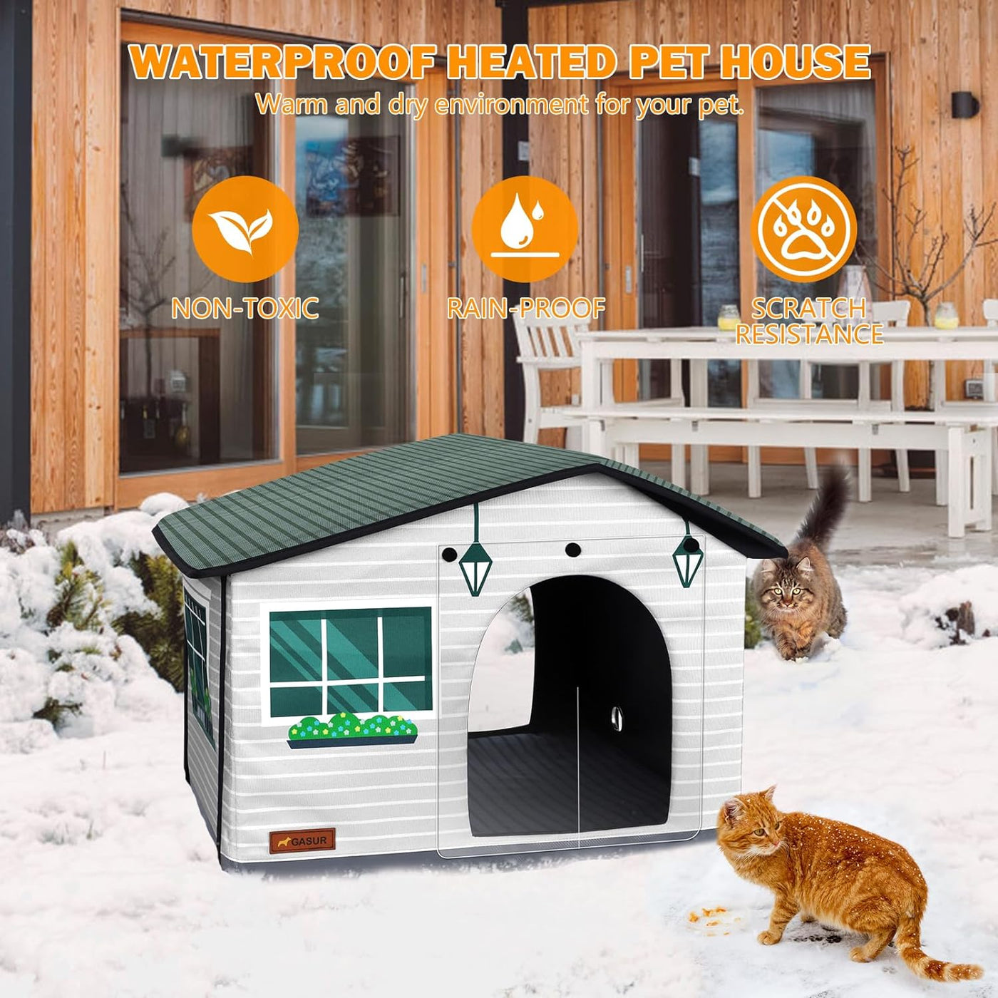 GASUR Weatherproof Heated Cat House, Insulated Heated Cat House Indoor/Outdoor - $40