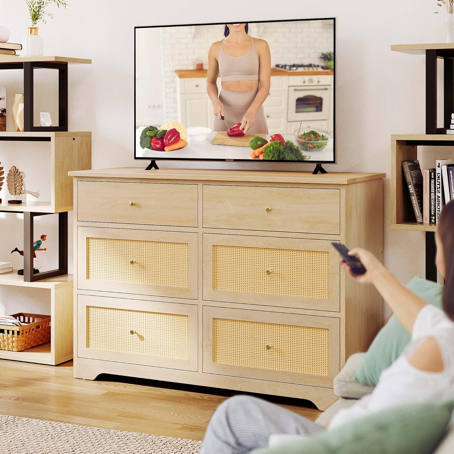 YITAHOME Rattan Dressers & Chests of Drawers，6 Drawer Modern Closet Dresser - $100