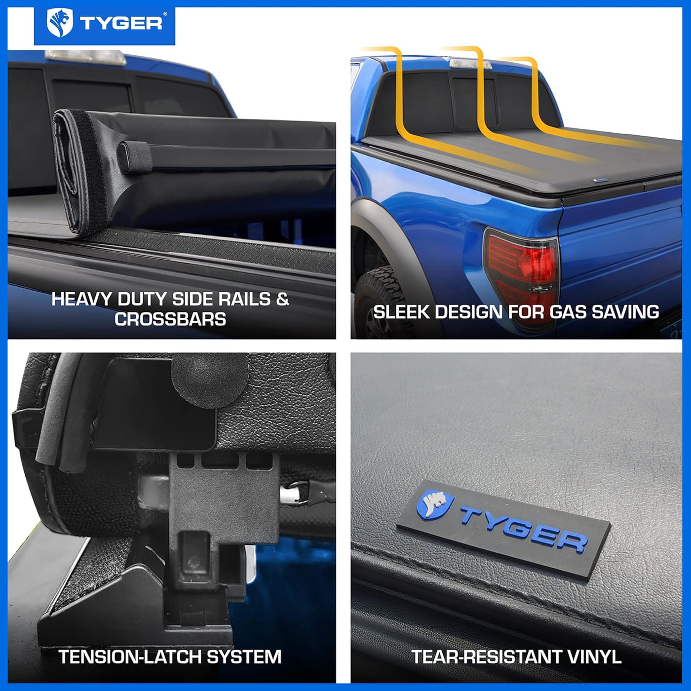 Tyger Auto T1 Soft Roll-up Truck Bed Tonneau Cover | 5' (61") Bed - $125