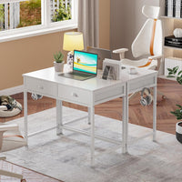 Furologee White Small Computer Desk with 2 Fabric Drawers - $35