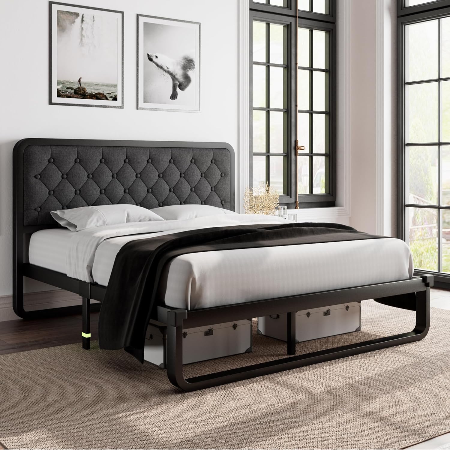 Feonase Full Size Bed Frame, Upholstered Bed Frame, Heavy-Duty - $75