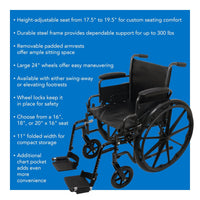 ProBasics Comfort Standard Wheelchair - Height Adjustable Seat - 18" x 16" Seat - $145