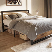 IDEALHOUSE King Size Bed Frame, Wooden Headboard & Footboard, Rustic Brown - $120