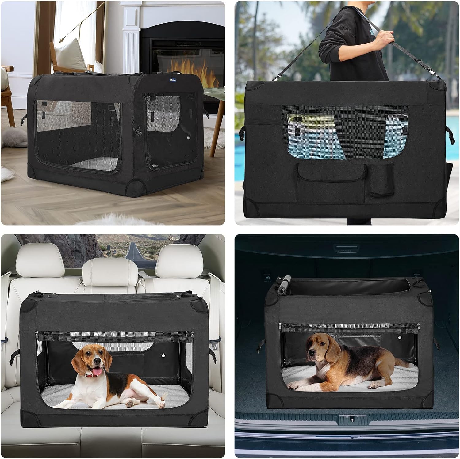 Veehoo Folding Soft Dog Crate, 3-Door Pet Kennel, 36", Black - $65