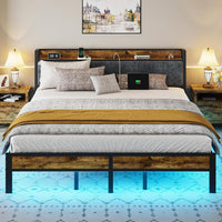 King Size Bed Frame with Smart LED Lights, Storage Headboard - $130