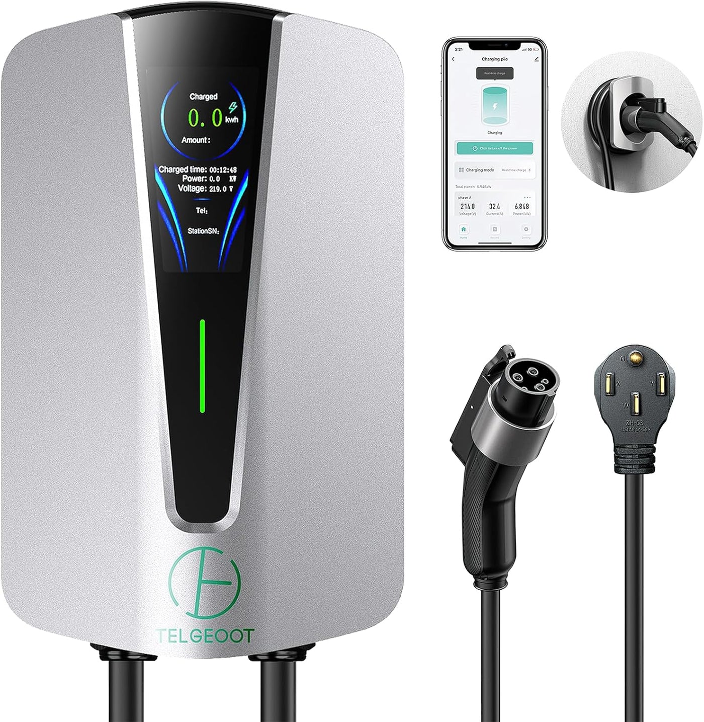 Level 2 EV Charger 48Amp, Indoor/Outdoor Electric Car Charger EVSE SAE J1772 - $225