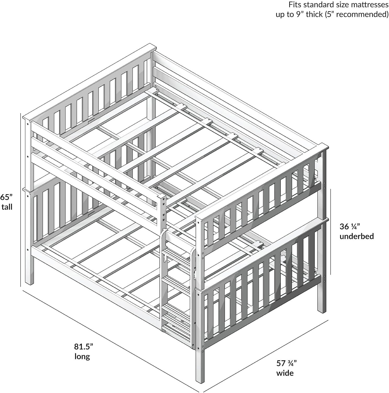 Max & Lily Full Over Full Bunk Bed with Ladder, Solid Wood Platform Bed Frame - $450