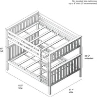 Max & Lily Full Over Full Bunk Bed with Ladder, Solid Wood Platform Bed Frame - $450