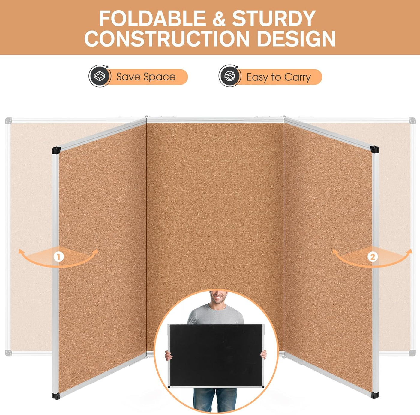 Board2by Extra Large Cork Bulletin Board 96" X 48", Foldable Notice Pin Board - $145