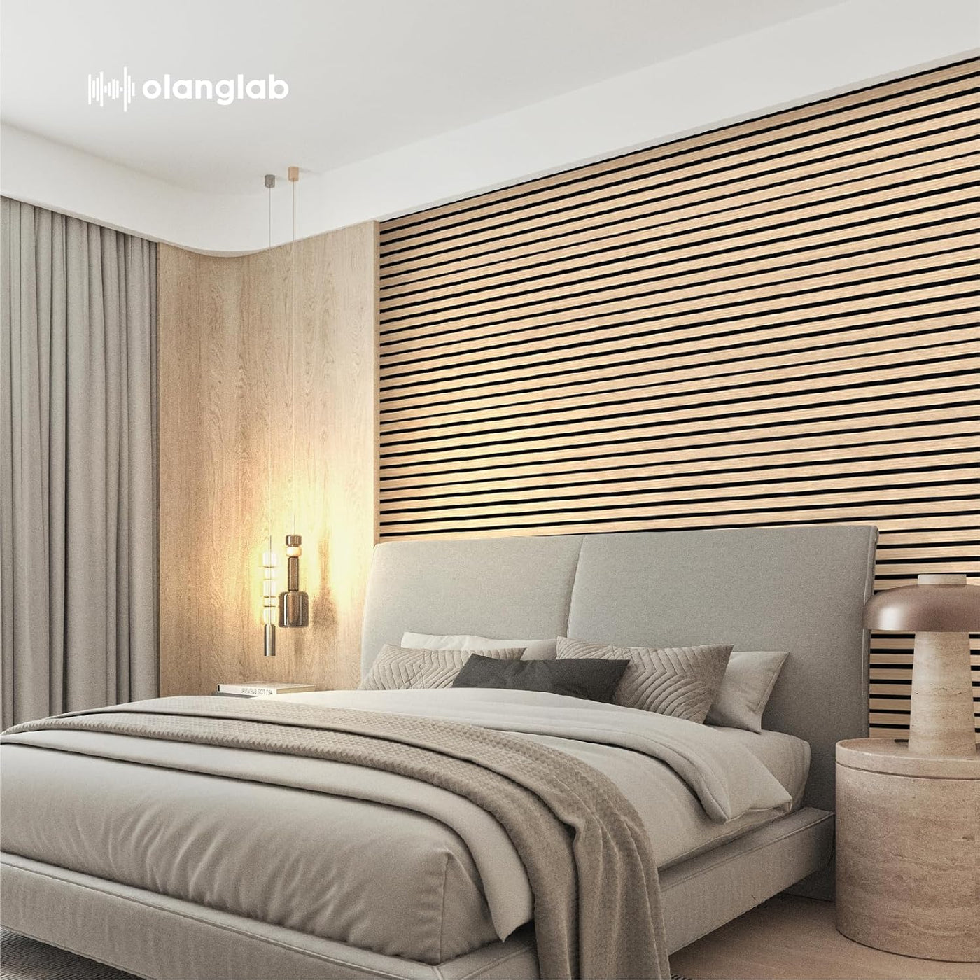 Olanglab Wood Slat Wall Panels, 2 Pack Wood Slats for Wall, 94.48"x 12.59"x 0.82" - $85