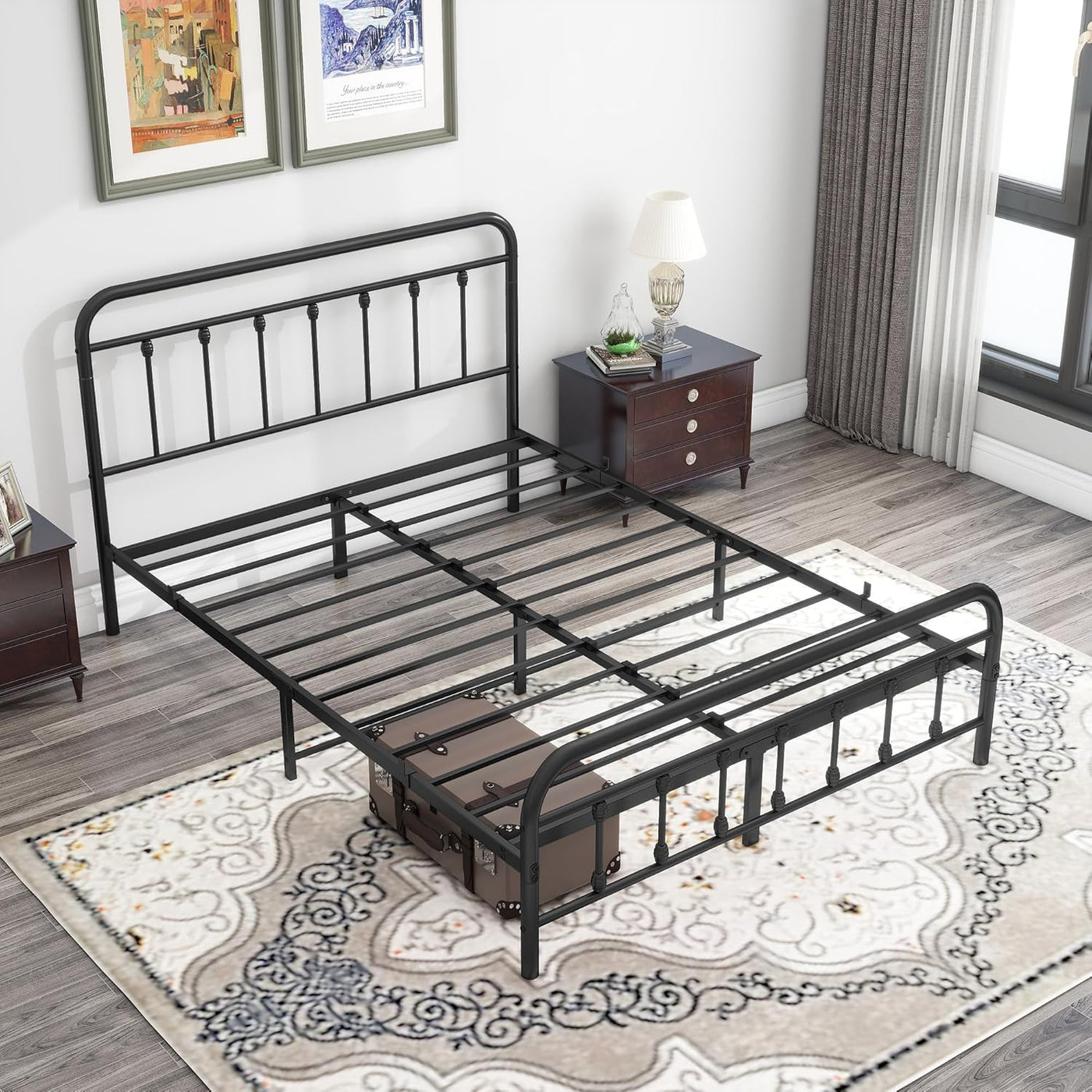 DUMEE Metal Queen Bed Frame with Headboard and Footboard, Textured Black - $110