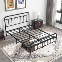 DUMEE Metal Queen Bed Frame with Headboard and Footboard, Textured Black - $110