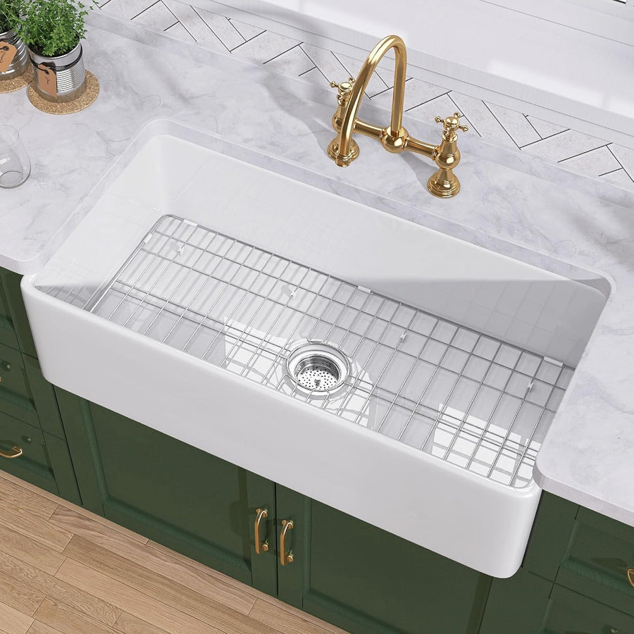 TUKTUK White Farmhouse Sink 33 inch Fireclay Apron Front Single Bowl Kitchen Sink - $170