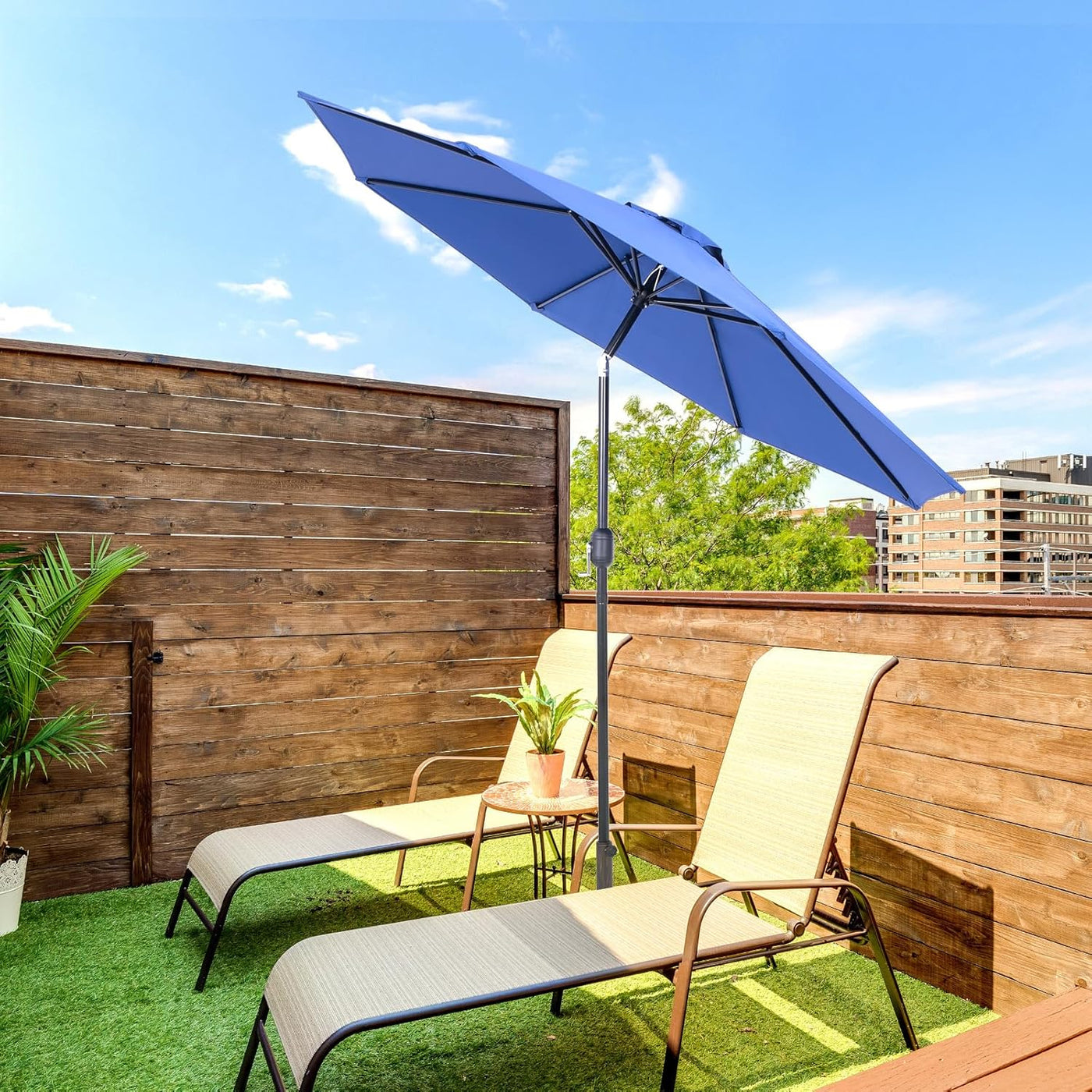 9 Ft Patio Umbrella with Push Button Tilt and Crank System - UV Resistant - Blue - $25