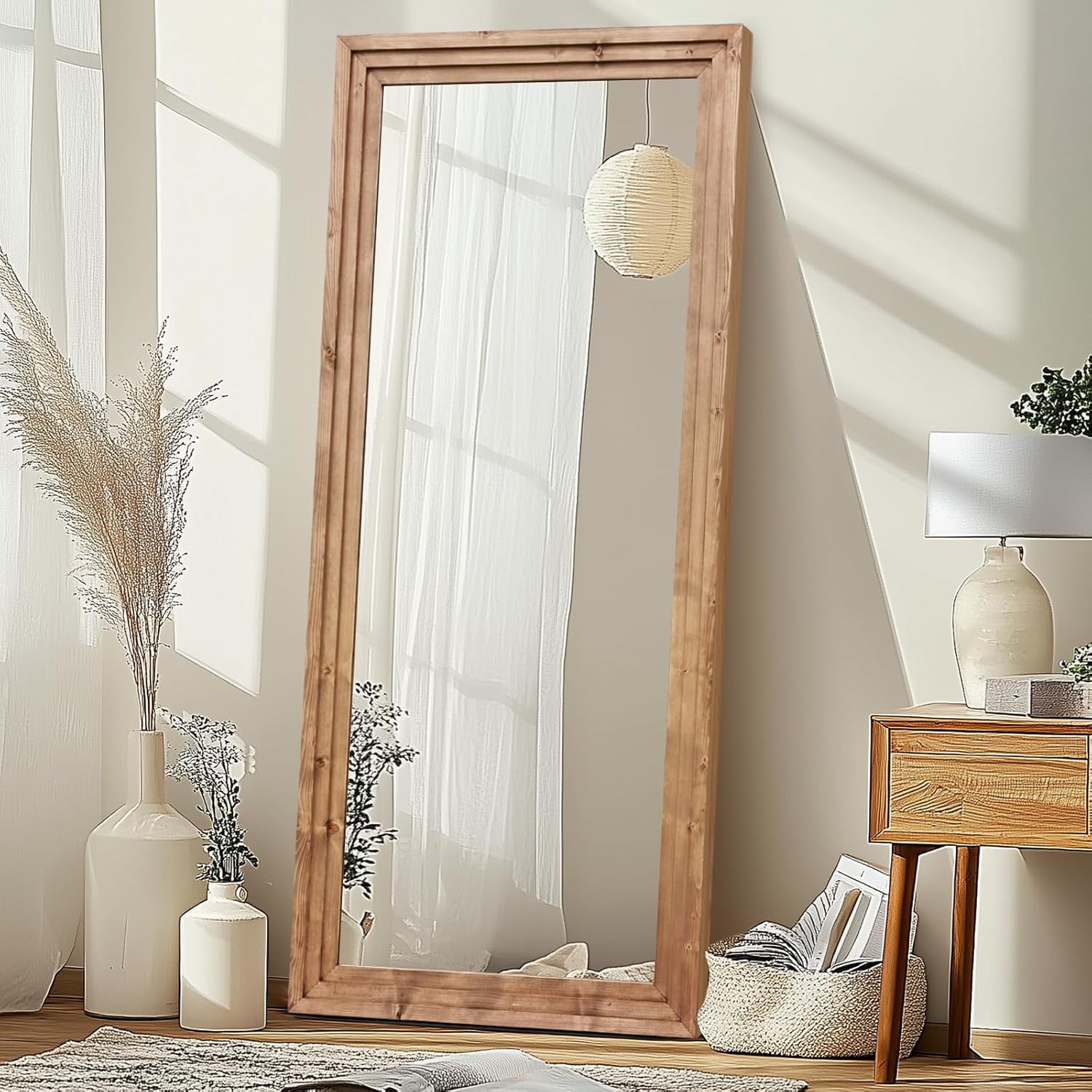 Full Length Mirror 76"x34" Solid Wood Frame Floor Large Mirror for Living Room - $130