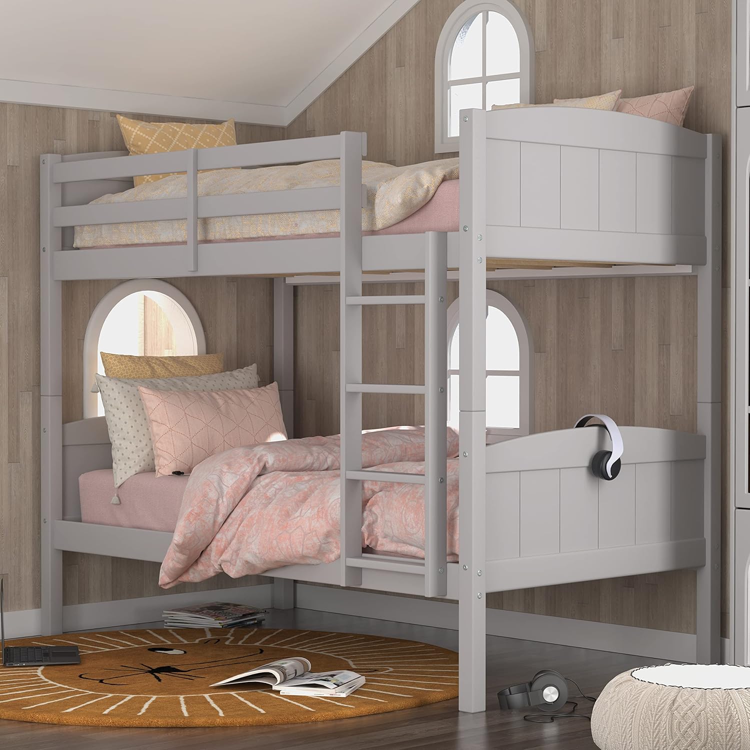 Hillsdale, Alexis Contemporary Wood Arch Twin Over Twin Size Bunk Bed, Gray - $235