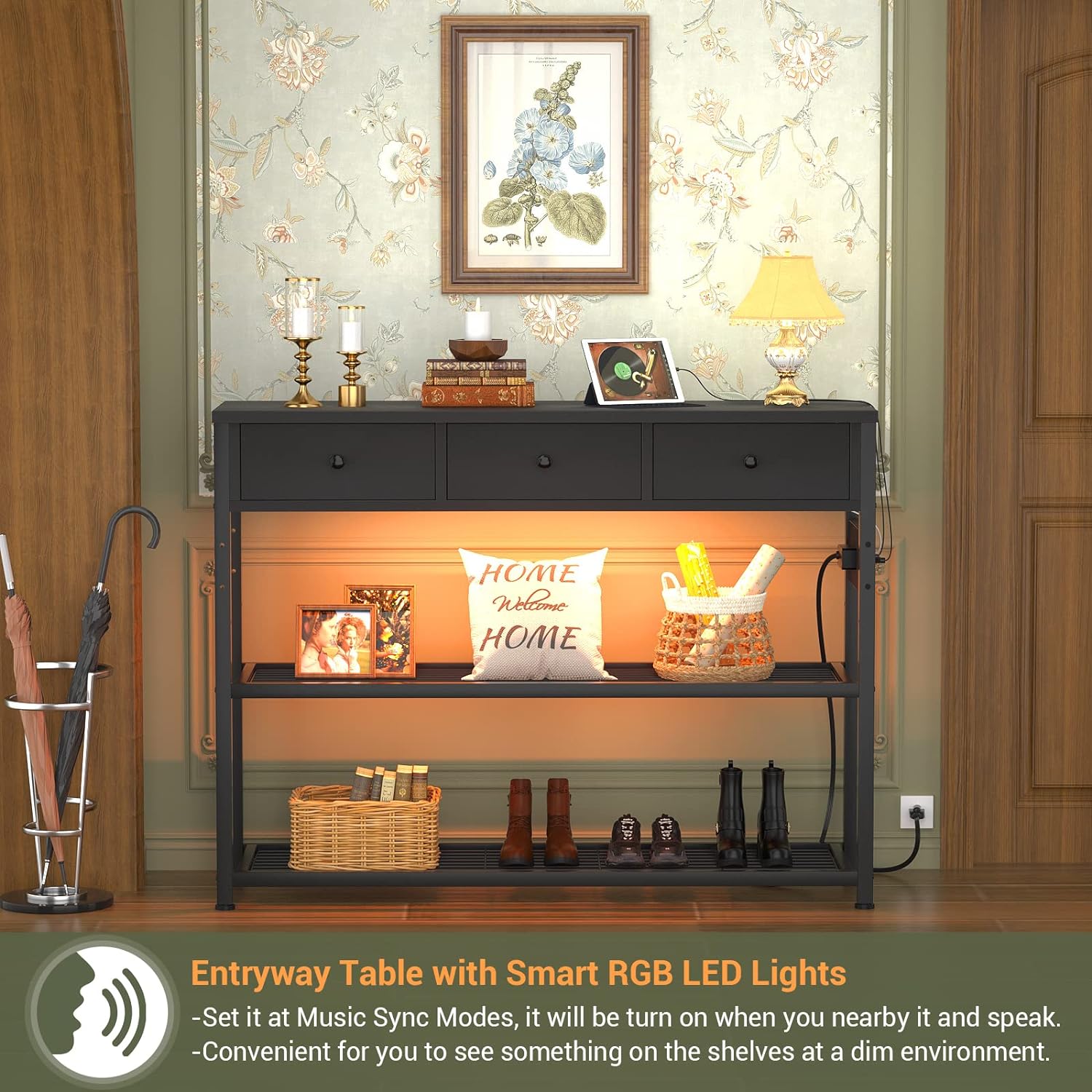 Console Table for Entryway with Power Strip, Entryway Table with RGB LED Lights - $65