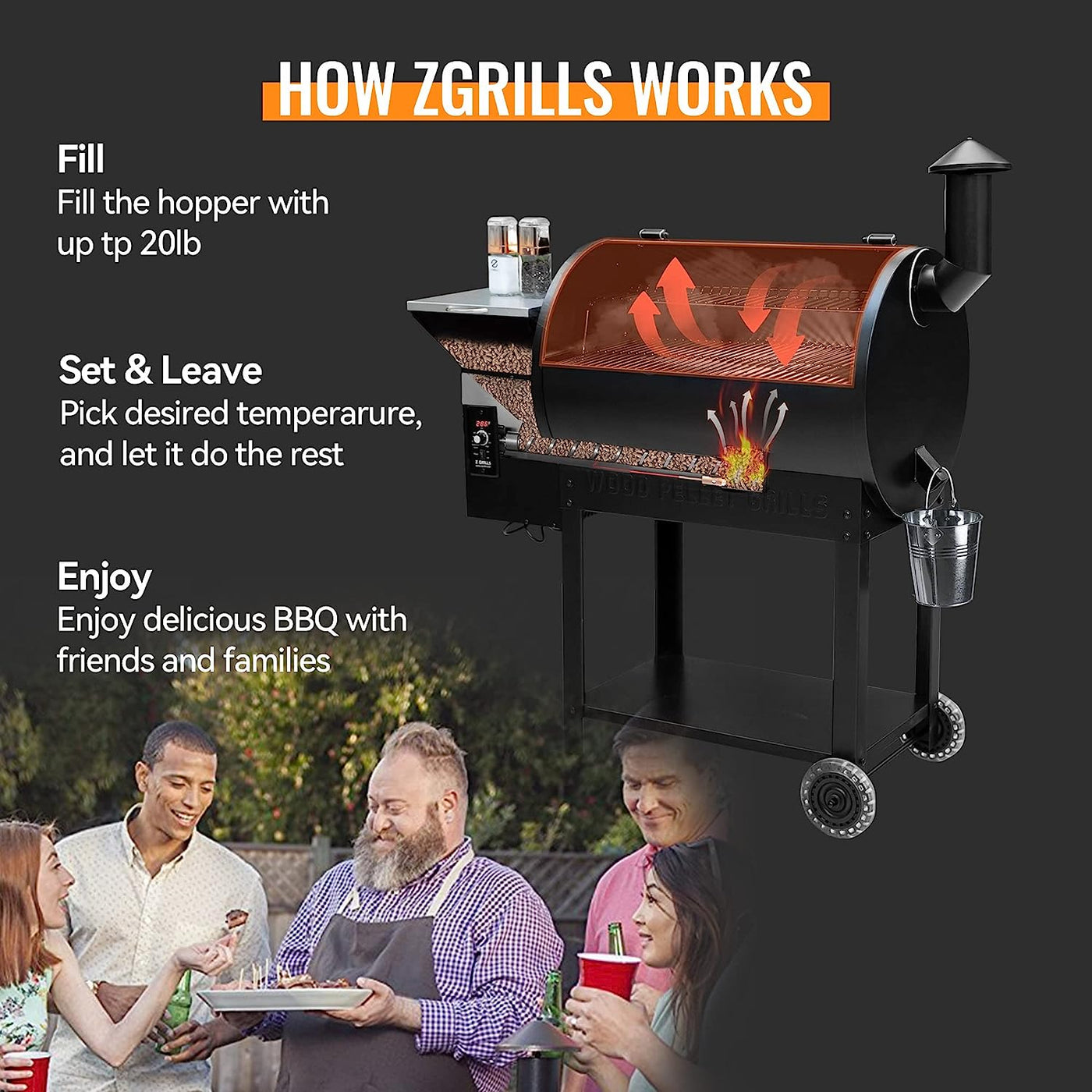 Z GRILLS Wood Pellet Smoker Grill, 8 in 1 BBQ Grill for Outdoor Cooking - $315