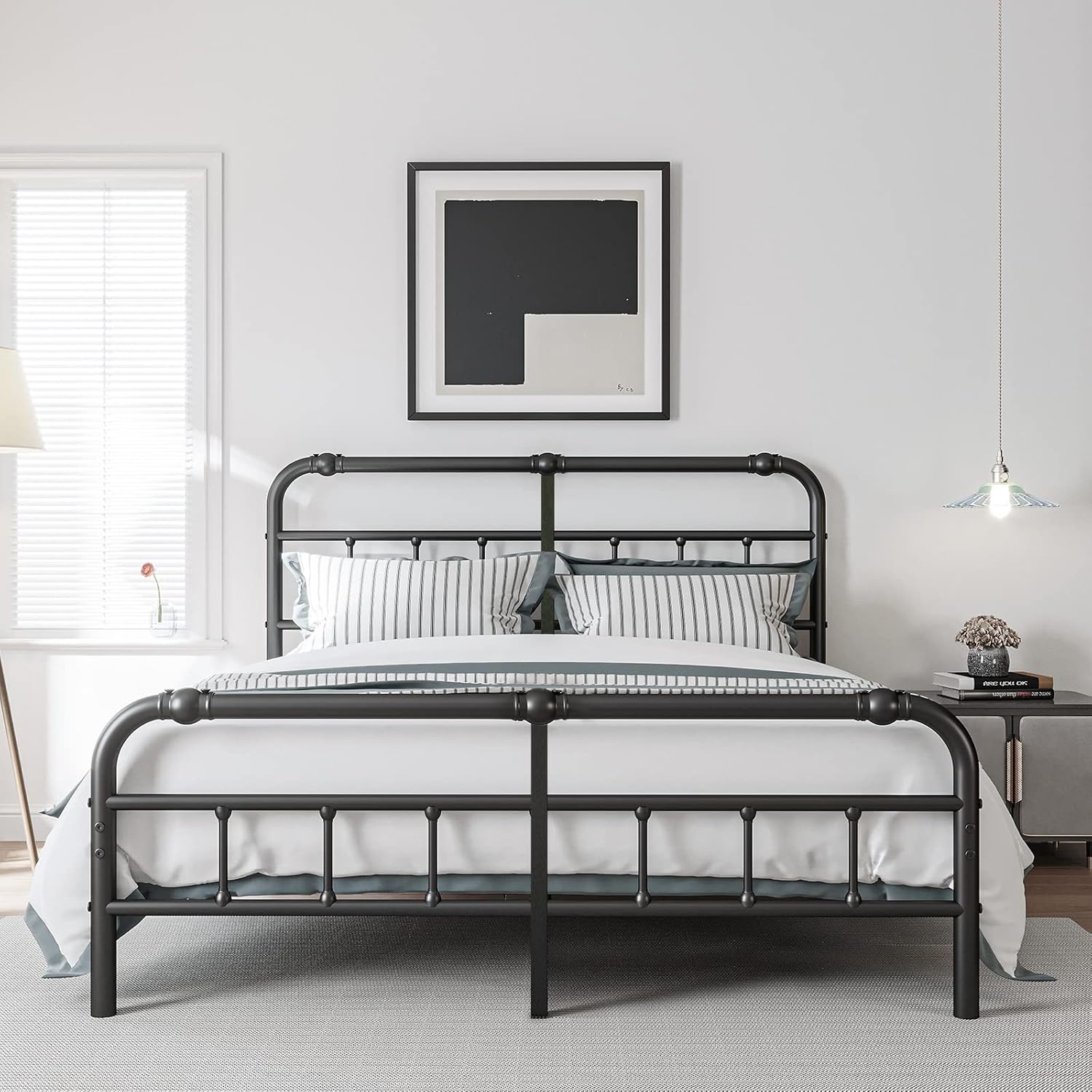 King Size Bed Frame with Headboard and Footboard, 18 Inches High, Black - $150