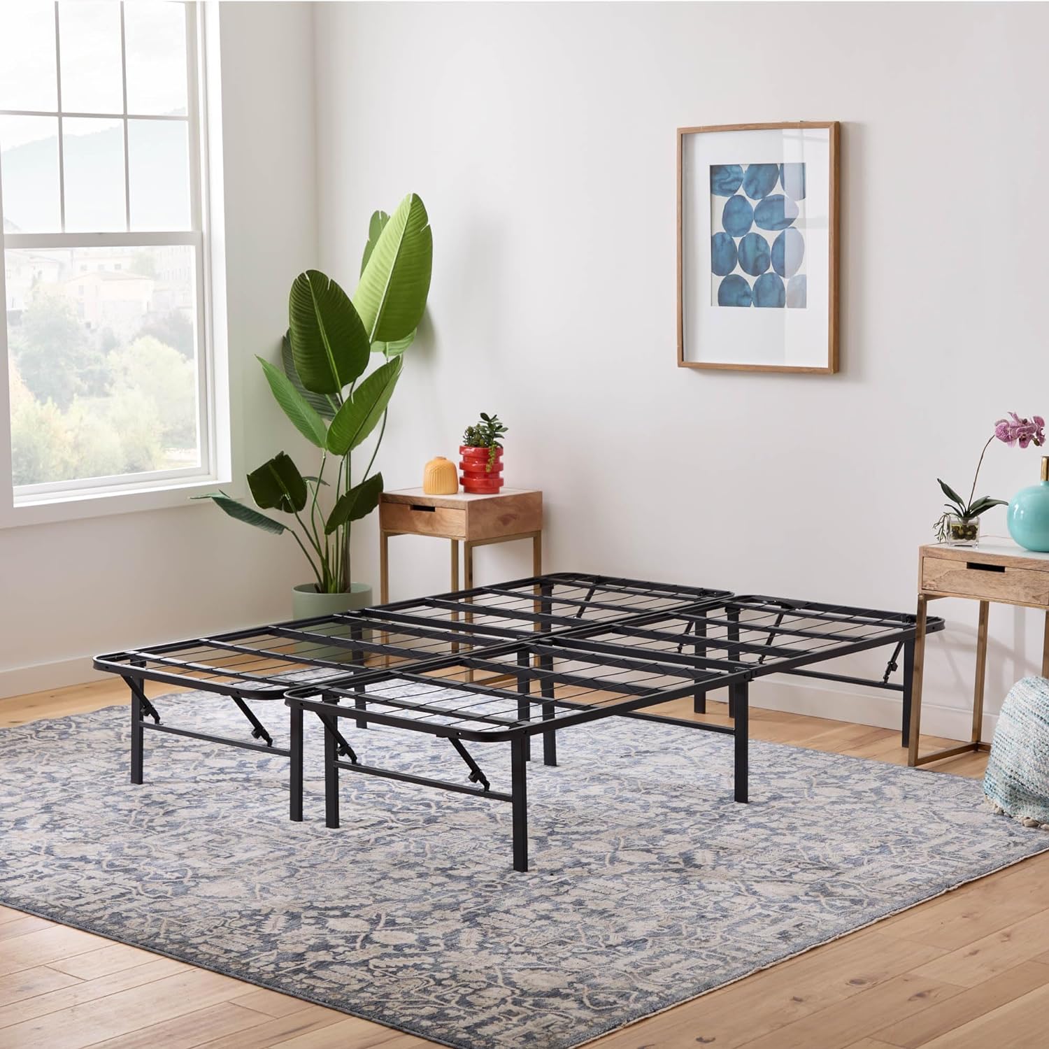 Linenspa Folding Metal Platform Bed Frame, No Box Spring Needed, King Size - $95