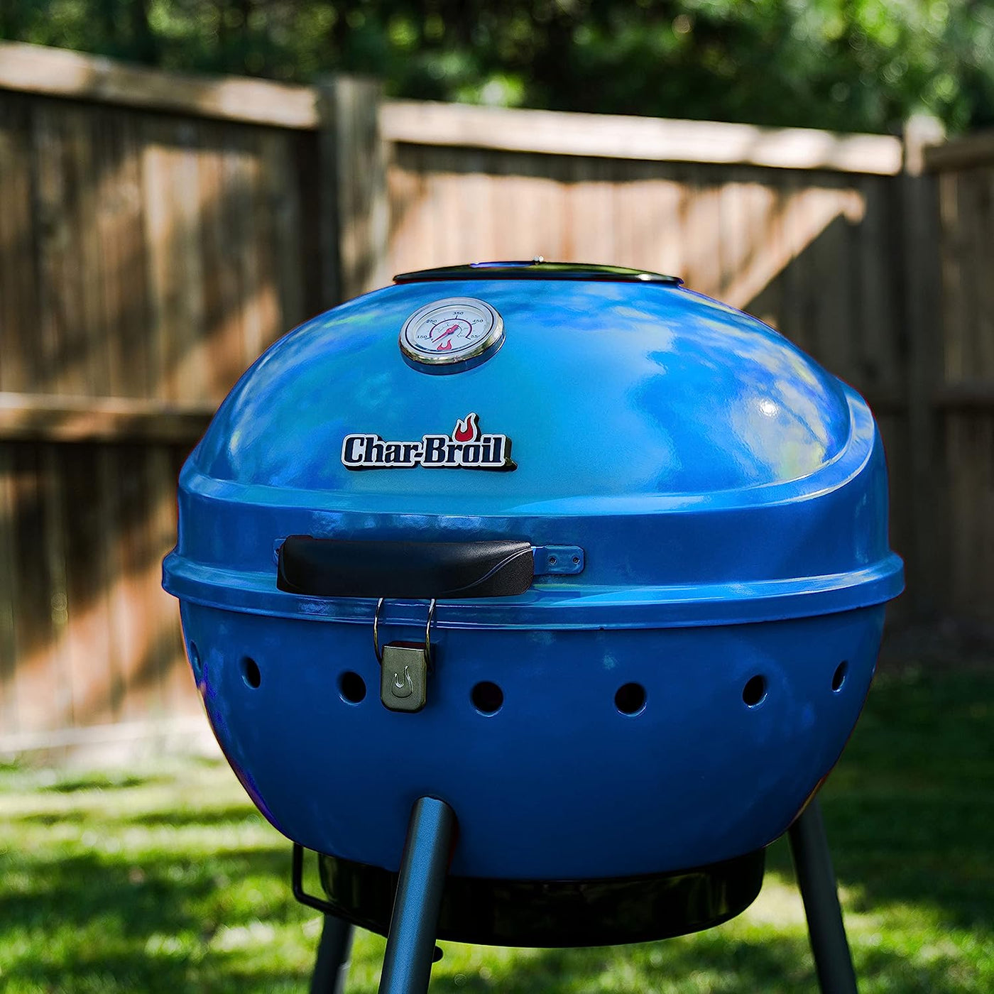 Char-Broil 21302145 Kettleman TRU-Infrared Charcoal Kettle Grill, Blue - $145