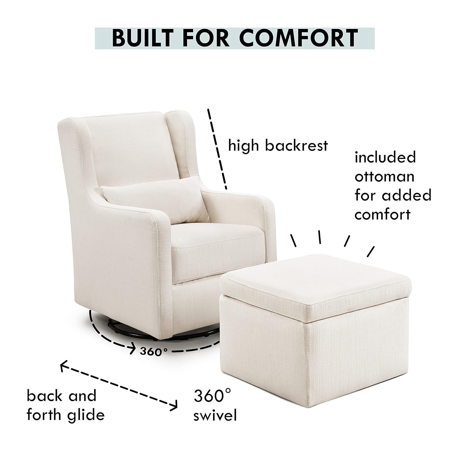 Carter's by daVinci Adrian 360° Swivel Glider Chair w/ Storage Ottoman - $300