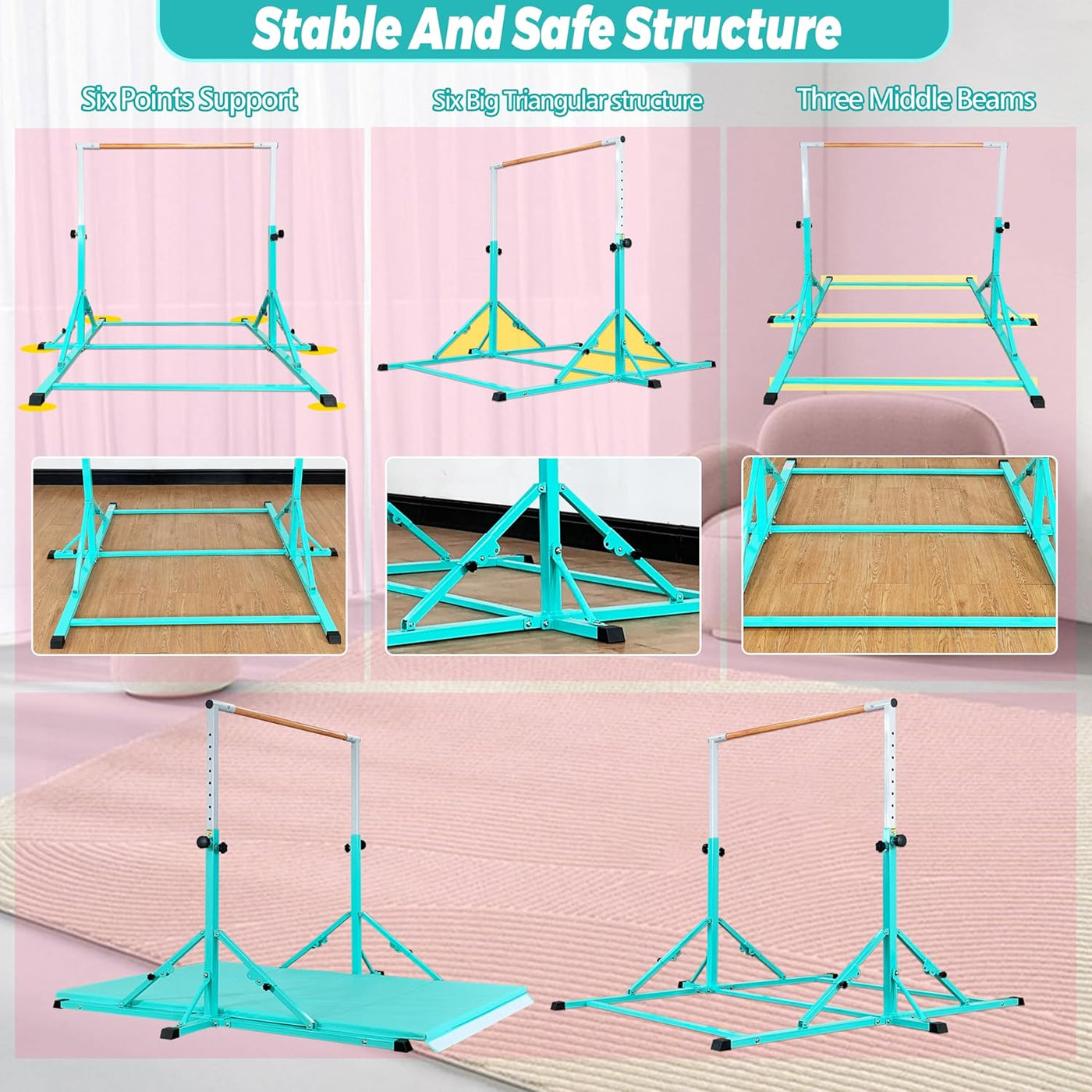 Gymnastic Bar For Kids and Teenage Ages 3-25, 5 FT / 6 FT Base Length - $155