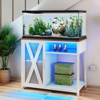 DWVO 40-50 Gallon Aquarium Stand with Power Outlets & LED Light, White - $75