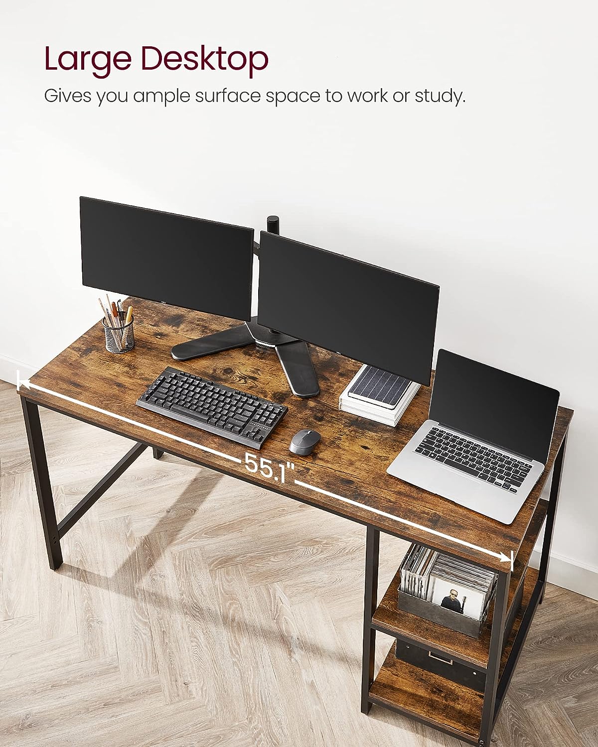 VASAGLE ALINRU Computer Desk, 55.1-Inch Wide Home Office Desk - $95