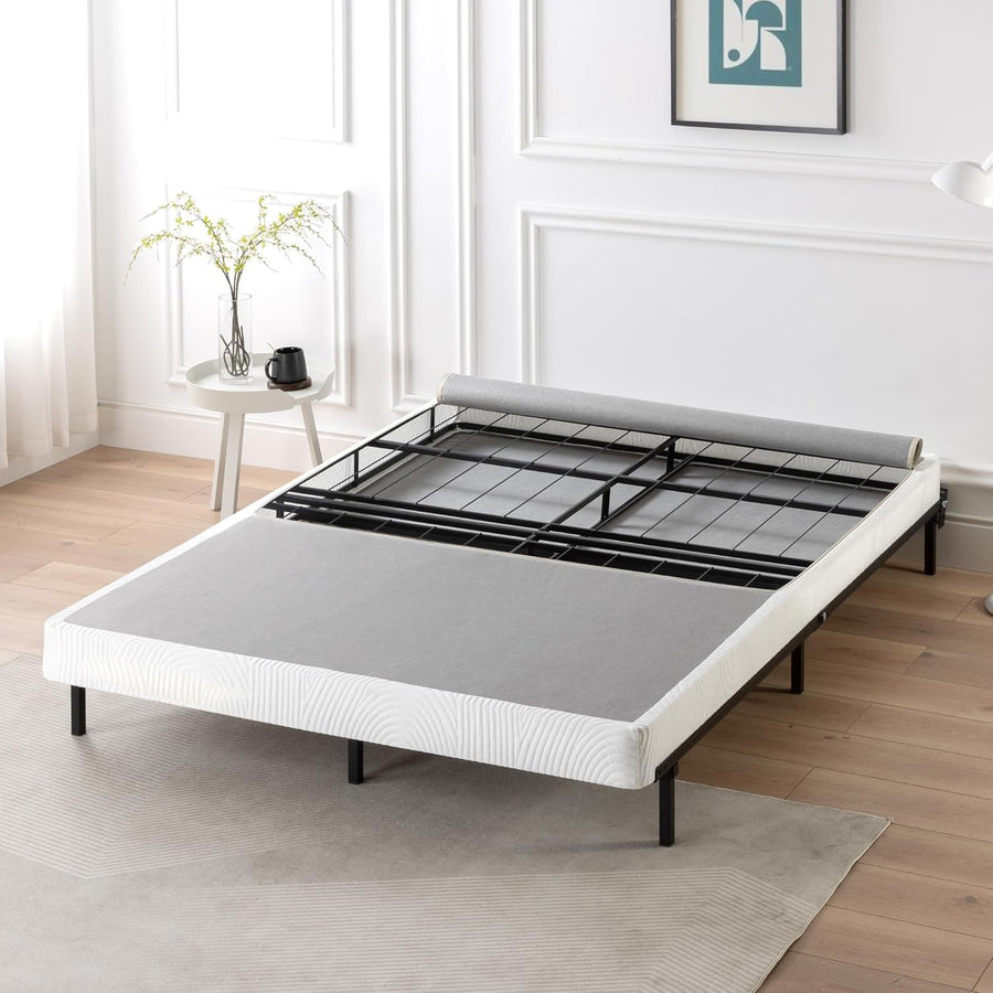 ZINUS No Assembly Box Spring, 4 Inch White Mattress Foundation, Queen,Grey - $85