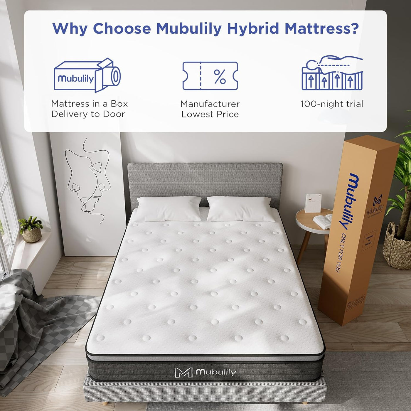 King Mattress,12 Inch Hybrid Pillow Top King Size Mattress - $205