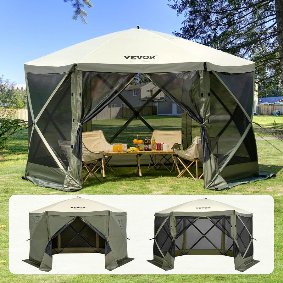 VEVOR Pop Up Gazebo Tent, Pop-Up Screen Tent 6 Sided Canopy Sun Shelter - $120