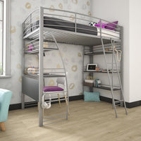 DHP Studio Loft Bunk Bed Over Desk and Bookcase with Metal Frame, Twin, Gray Gray - $185