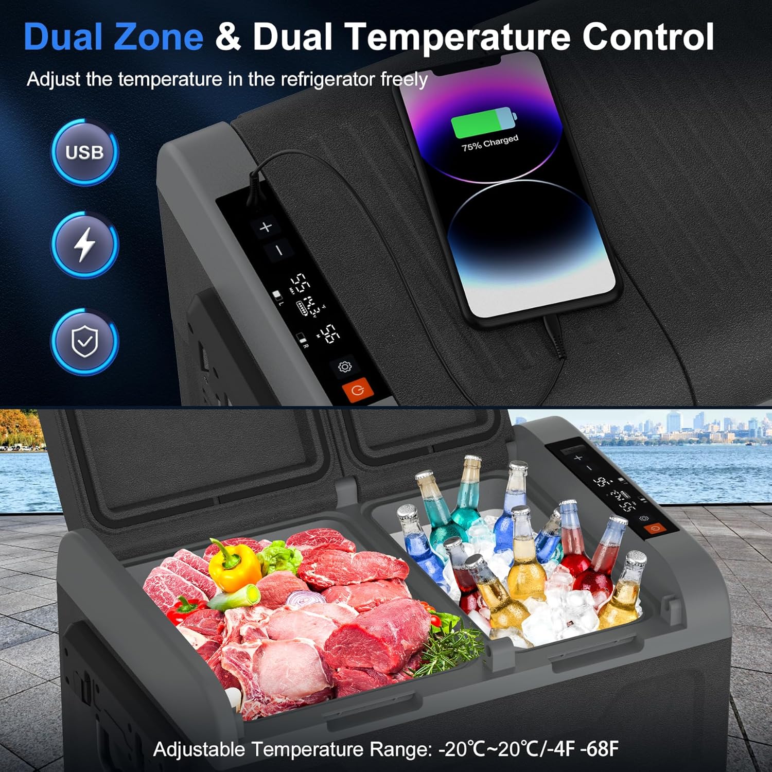 12 Volt Car Refrigerator, 48Qt Portable Freezer -4℉ to 68℉ ,Car Refrigerator - $220