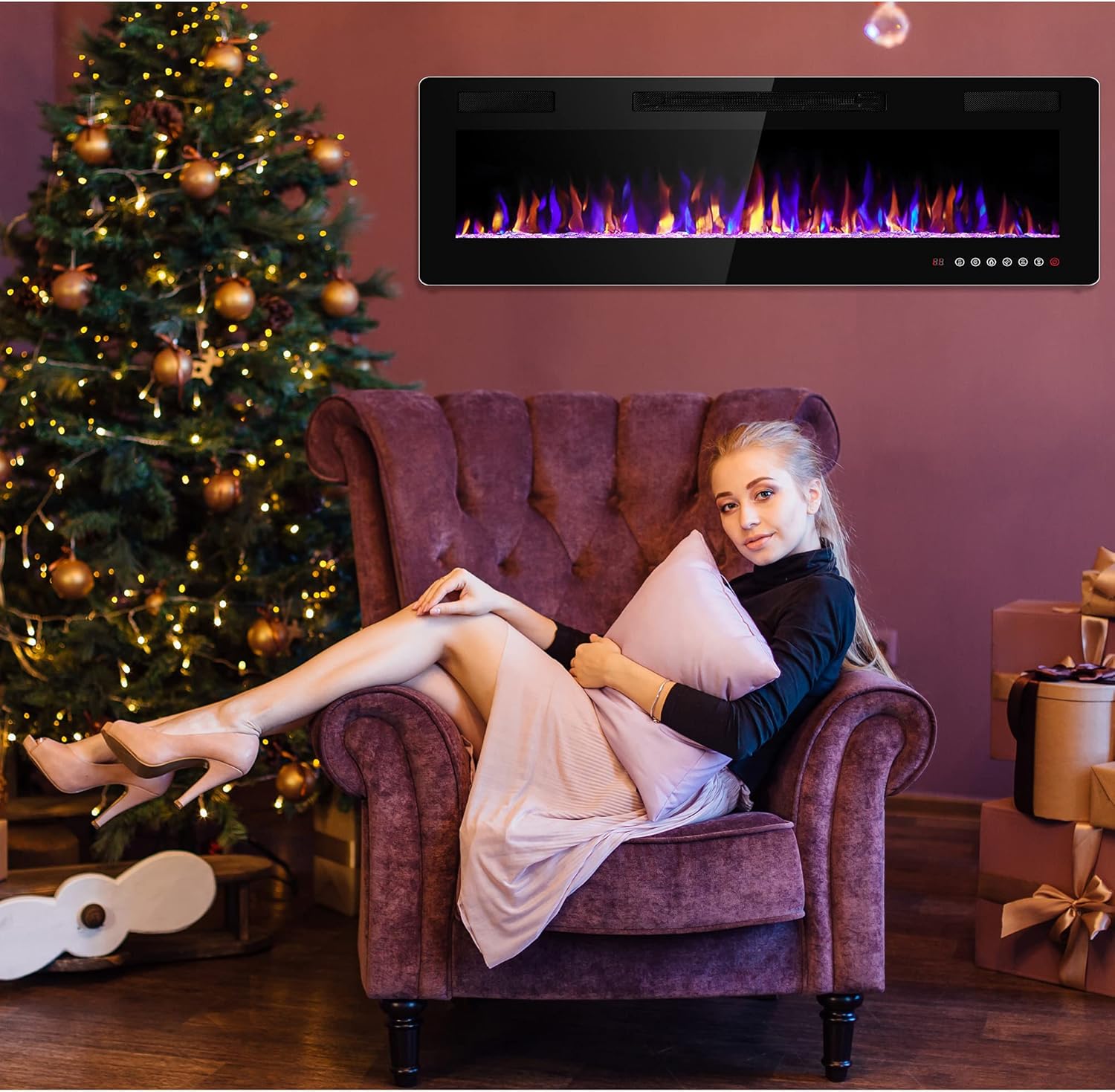 60 inches Electric Fireplace Recessed and Wall Mounted, Fireplace Heater - $150