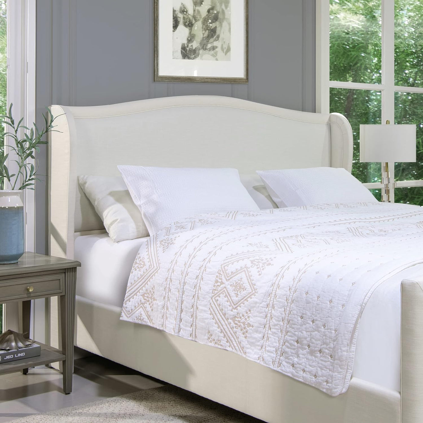 Jennifer Taylor Home Carmen Upholstered Wingback Panel Bed Frame, King - $530