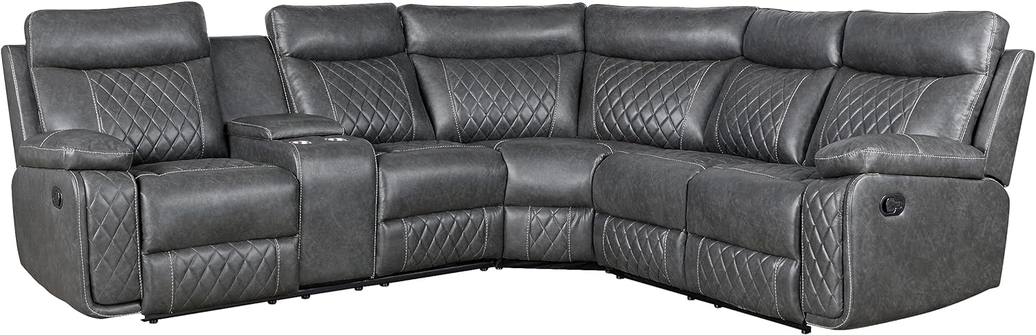 5 Seater L Shaped Manual Reclining Sectional Sofa w/ Padded Headrest & Cupholders - $760