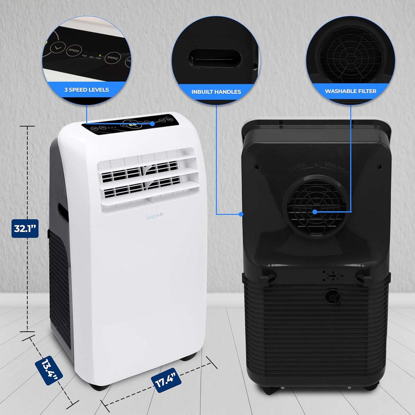 SereneLife Small Air Conditioner Portable 10,000 BTU with Built-in Dehumidifier - $165