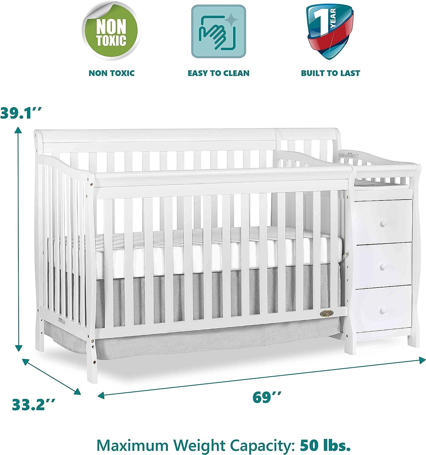 Dream On Me 5 in 1 Brody Convertible Crib with Changer - $175