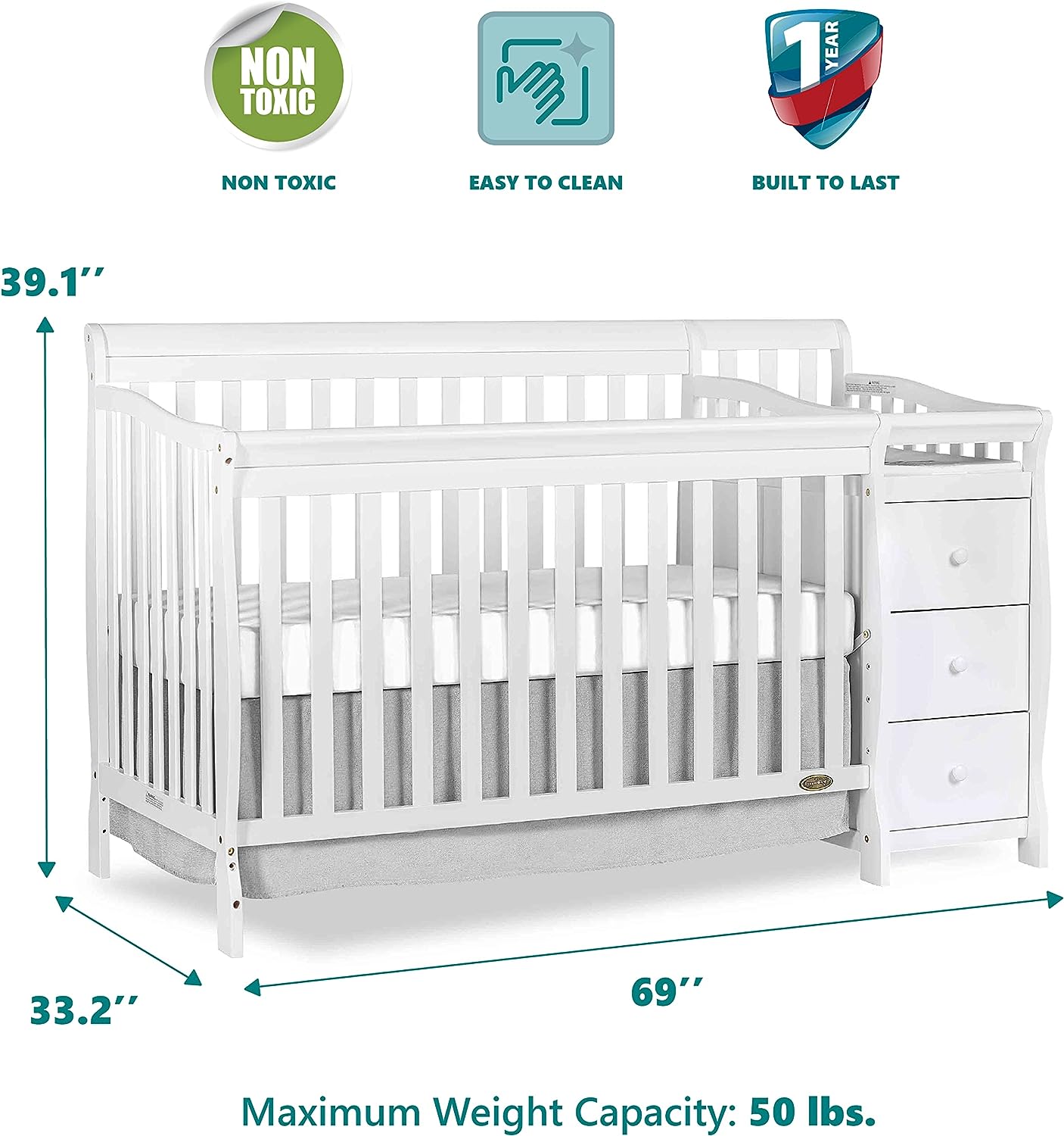 Dream On Me 5 in 1 Brody Convertible Crib with Changer - $175