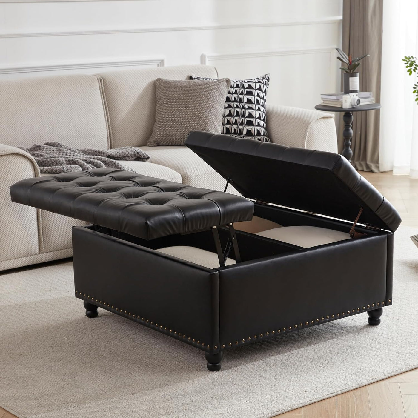 Tbfit 35.5” Large Square Storage Ottoman Bench, Tufted Upholstered Coffee Table - $120