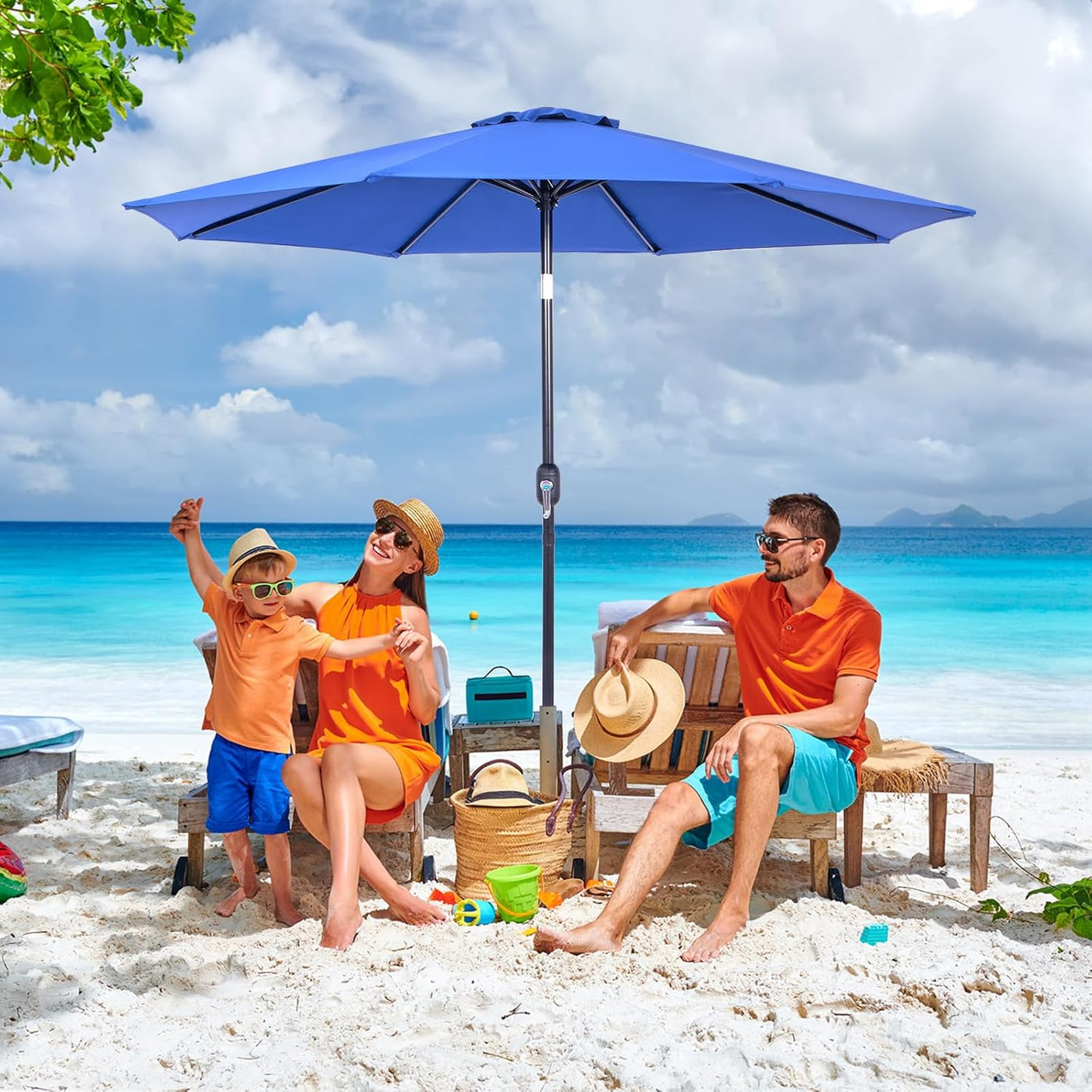 9 Ft Patio Umbrella with Push Button Tilt and Crank System - UV Resistant - Blue - $25