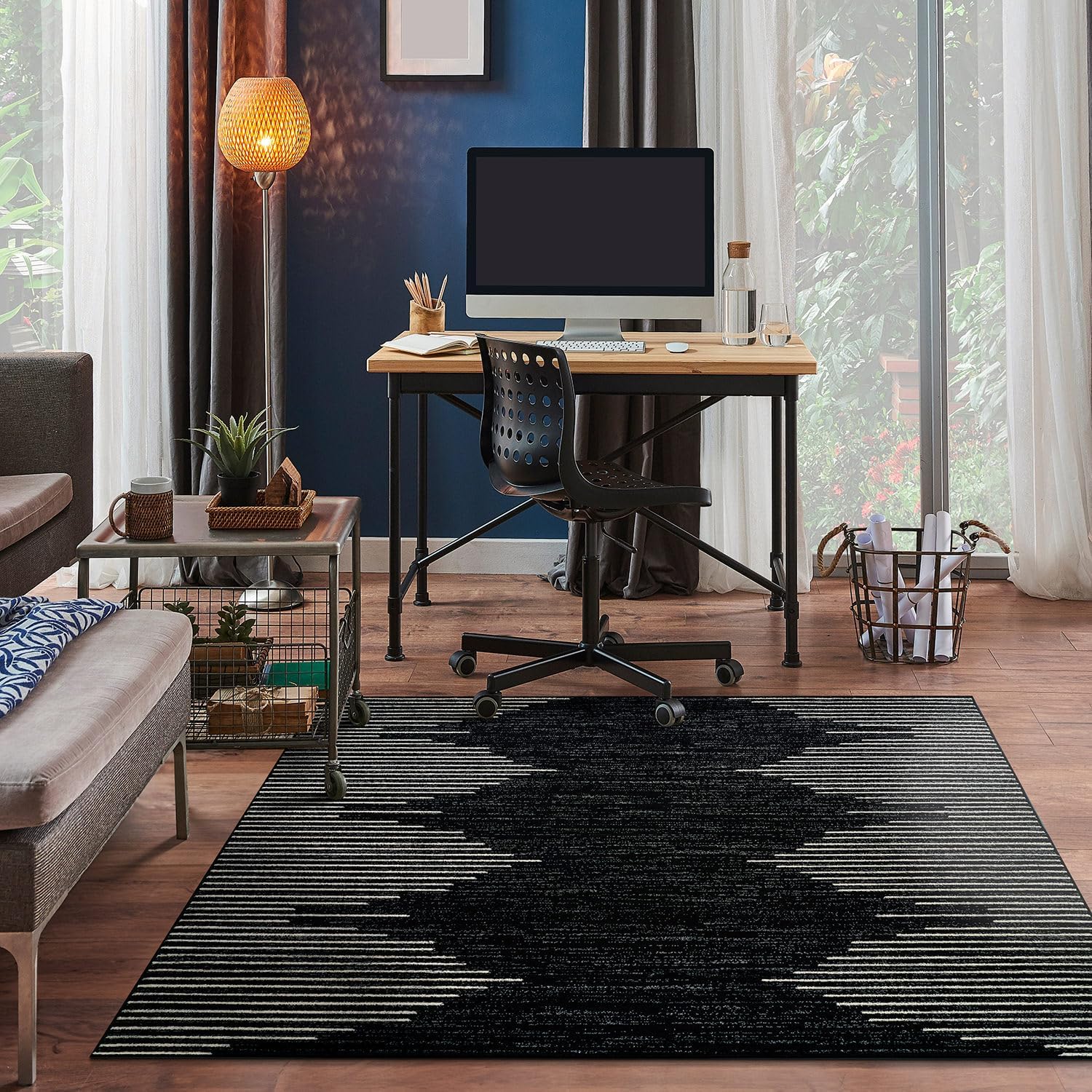 Rugshop Bohemian Stripe Stain Resistant Square Area Rug 6'6" x 6'6" Black - $40