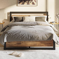 IDEALHOUSE King Size Bed Frame, Wooden Headboard & Footboard, Rustic Brown - $120