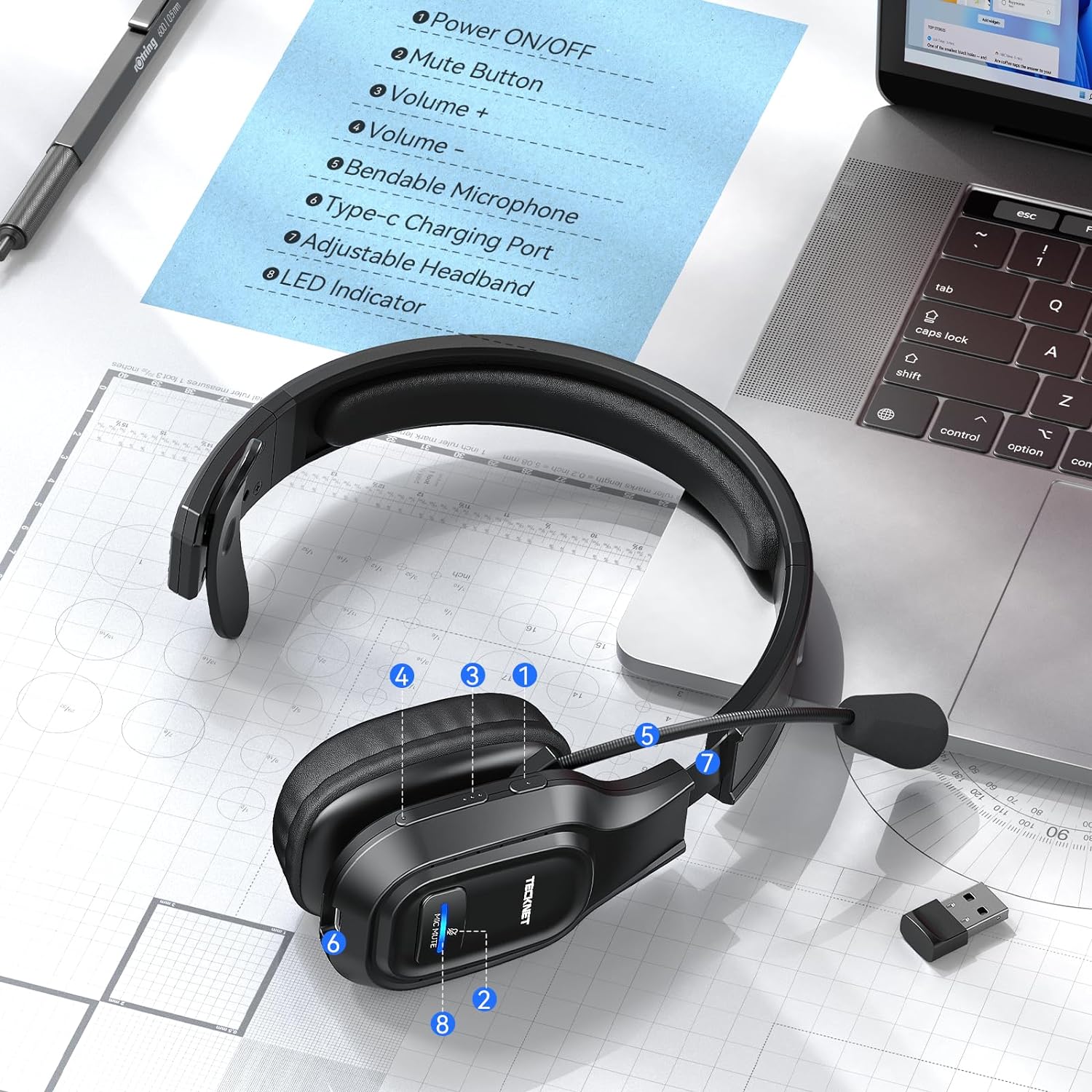 TECKNET Trucker Bluetooth Headset with Microphone Noise Canceling On Ear Headphones - $45
