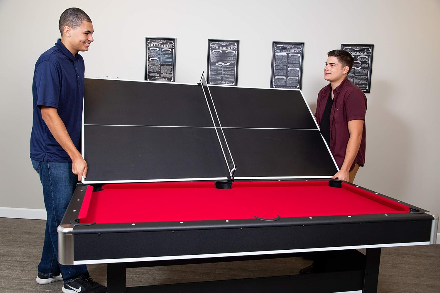 Spartan 6-ft Pool Table with Table Tennis Top - Black with Red Felt - $335