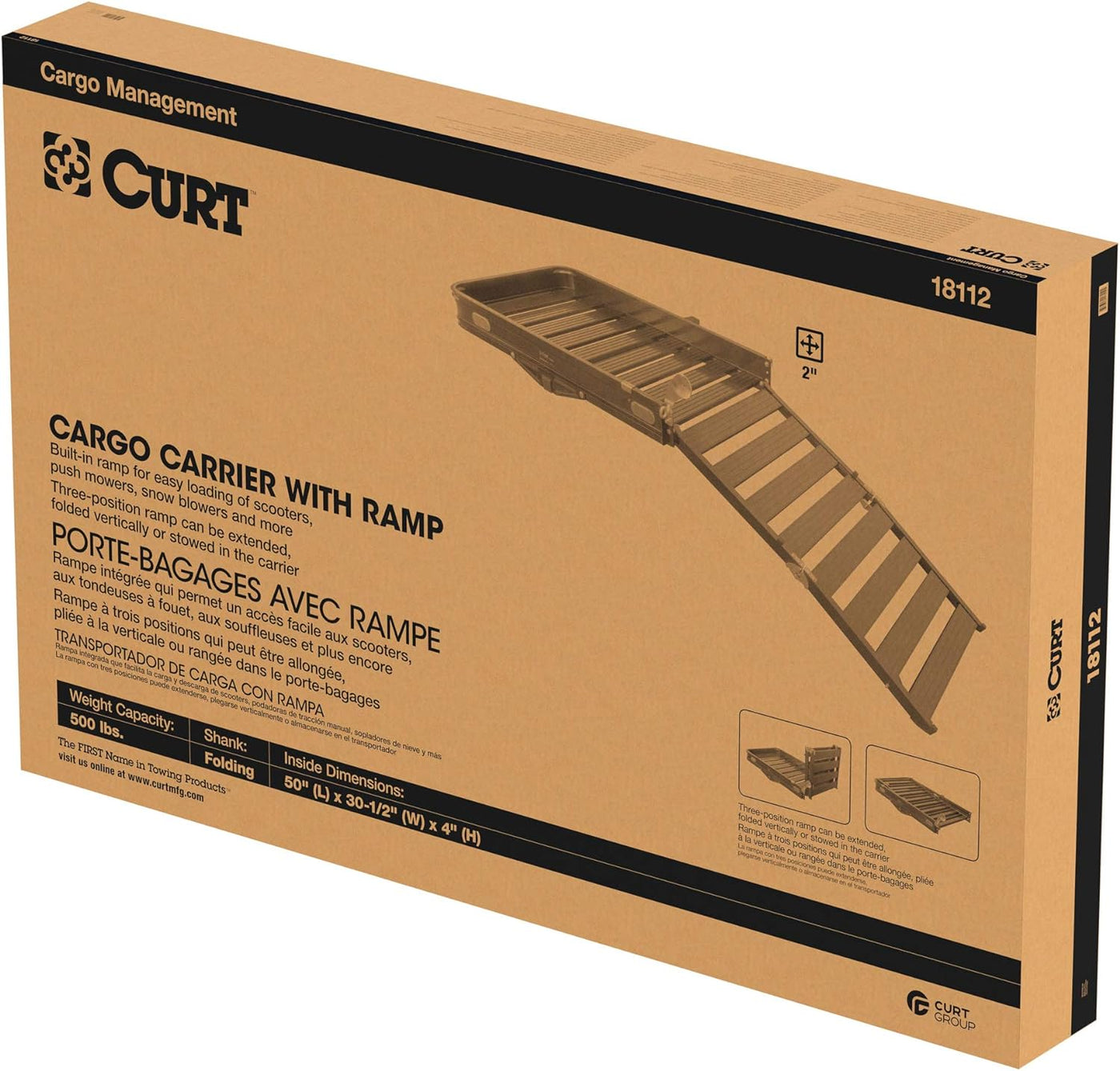 CURT 18112 50 x 30-1/2-Inch Black Aluminum Hitch Cargo Carrier with Ramp - $270