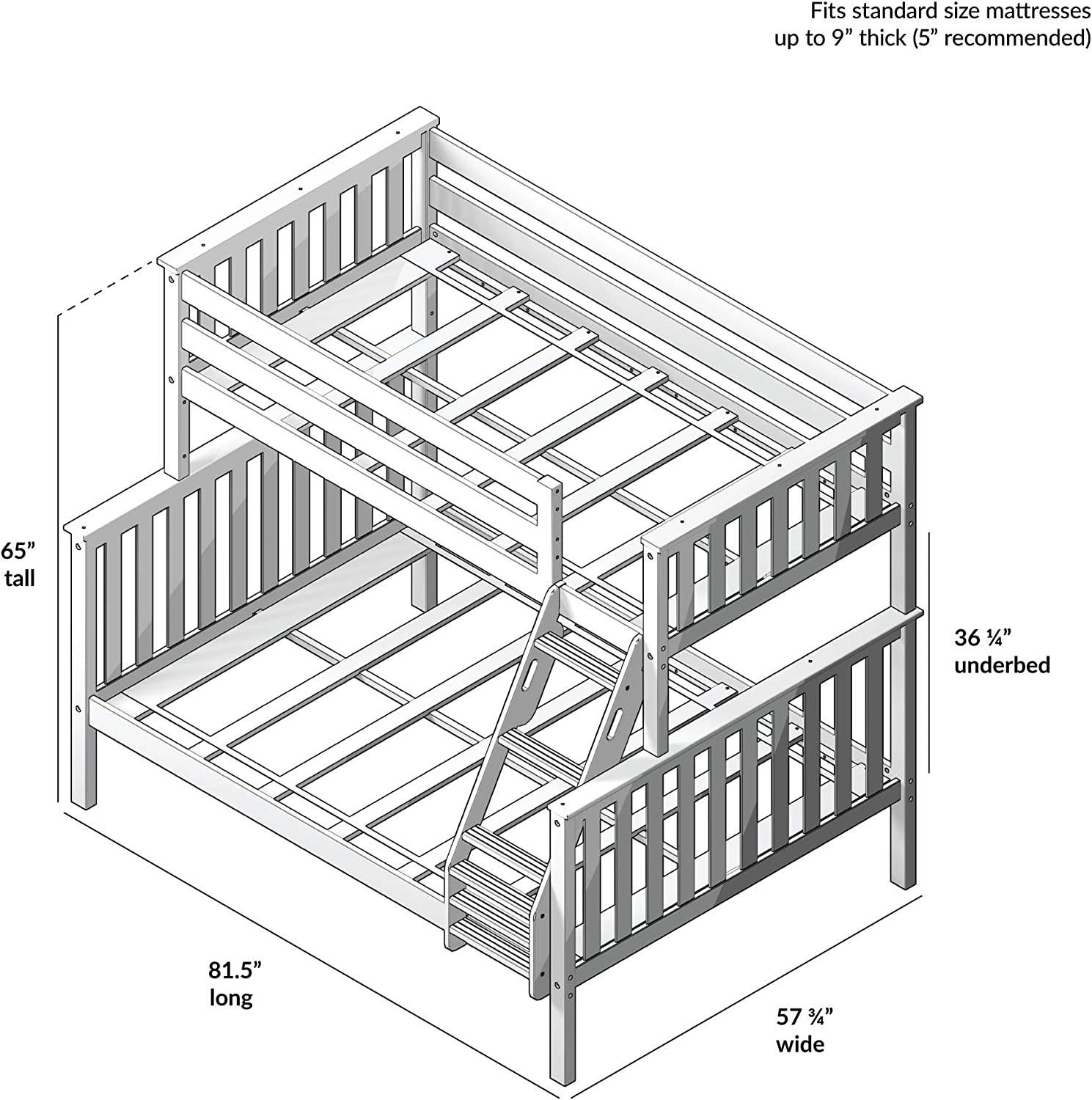 Max & Lily Bunk Bed, Twin-Over-Full Wood Bed Frame For Kids, Espresso - $345